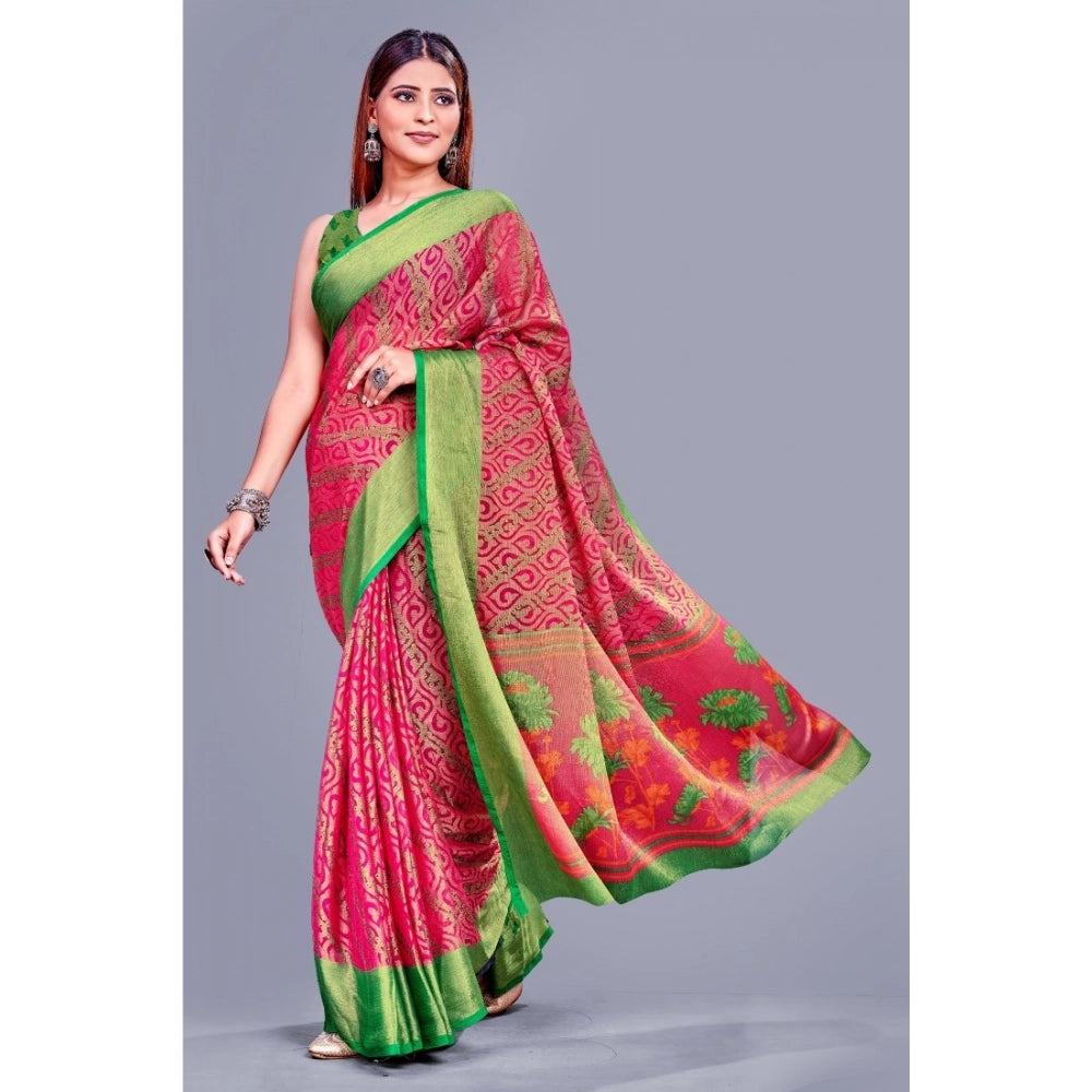 Amfyn Women's Viscose Rayon Printed Saree With Unstitched Blouse (Pink)