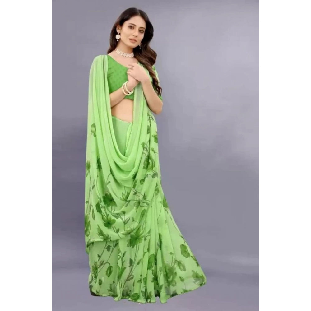 Amfyn Women's Georgette Printed Saree With Unstitched Blouse (Green)
