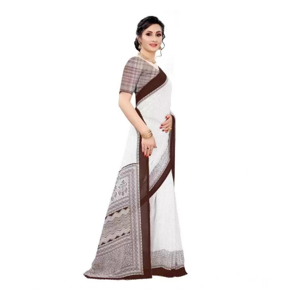 Amfyn Women's Georgette Printed Saree With Unstitched Blouse (Coffee)