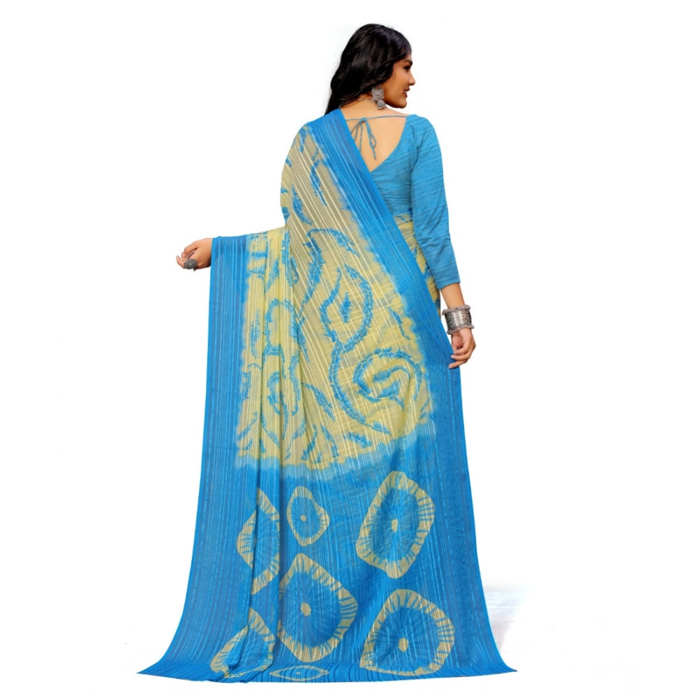 Amfyn Women's Georgette Printed Saree With Unstitched Blouse (Skyblue)