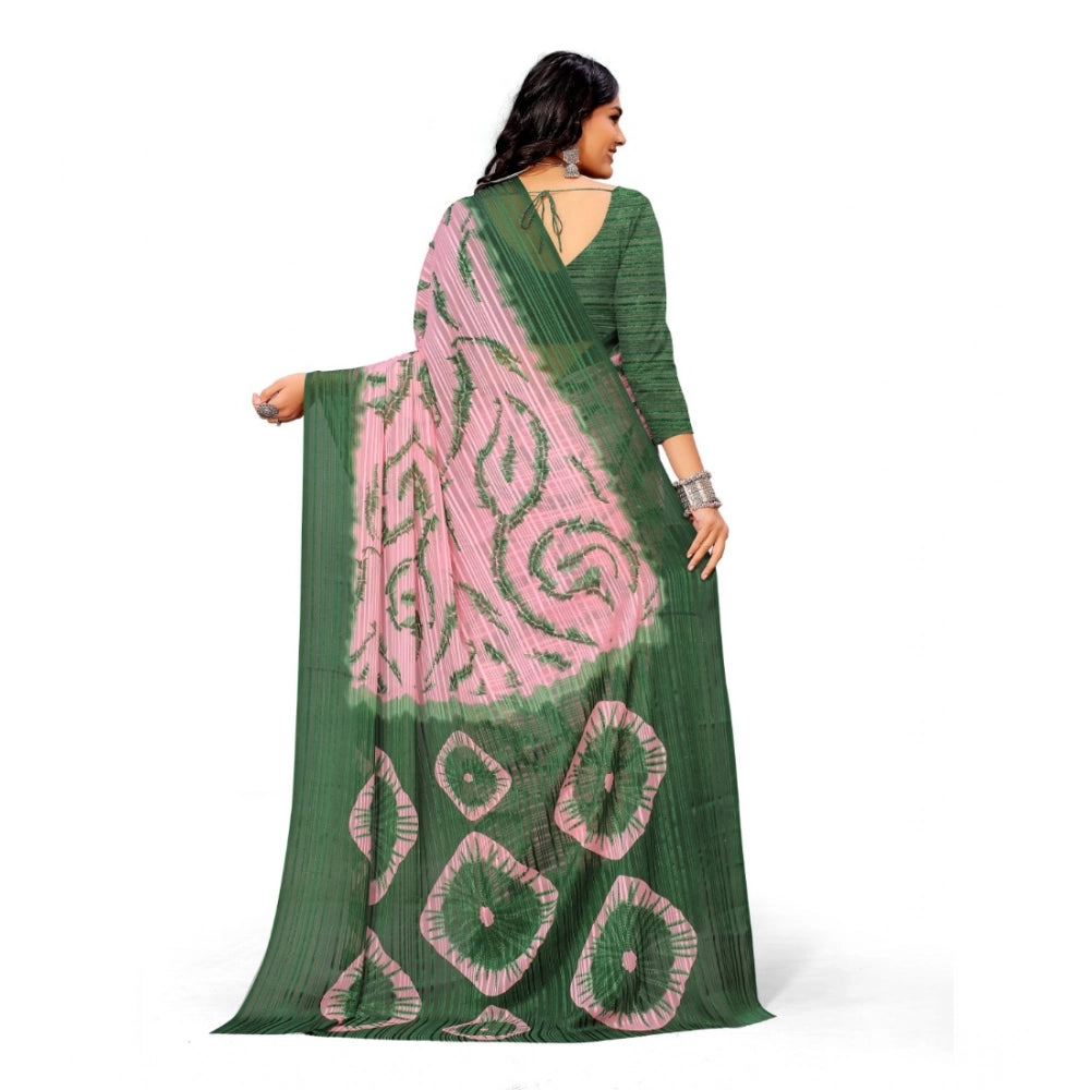 Amfyn Women's Georgette Printed Saree With Unstitched Blouse (Green)