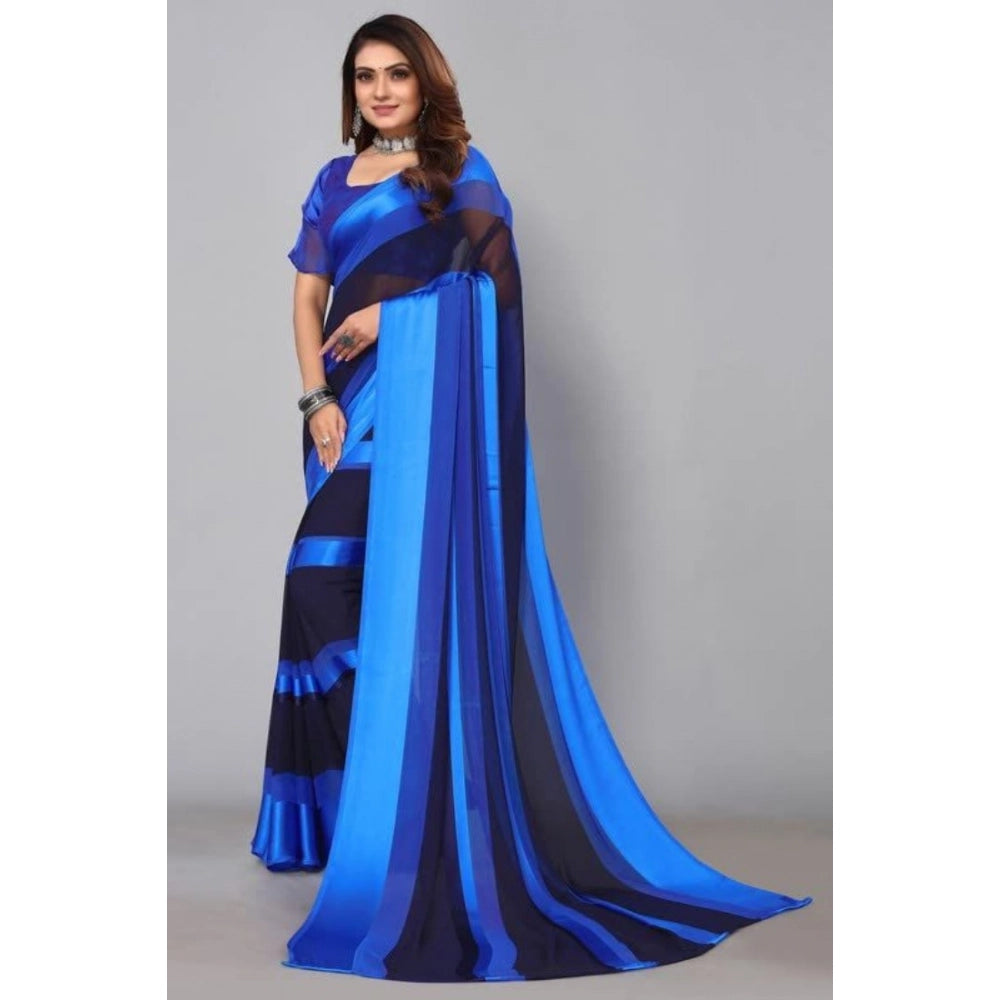 Amfyn Women's Satin Patta Printed Saree With Unstitched Blouse (Skyblue)