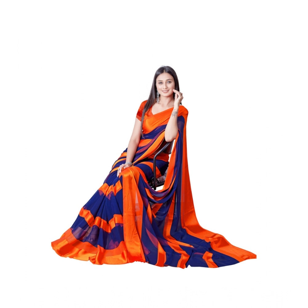 Amfyn Women's Satin Patta Printed Saree With Unstitched Blouse (Orange)