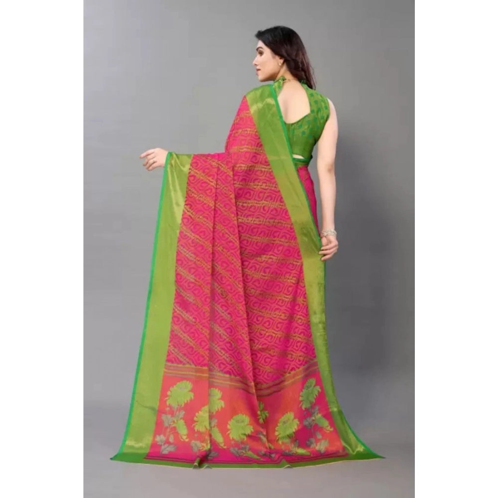 Amfyn Women's Viscose Rayon Printed Saree With Unstitched Blouse (Pink)