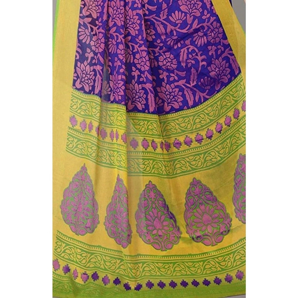 Amfyn Women's Viscose Rayon Printed Saree With Unstitched Blouse (Blue)