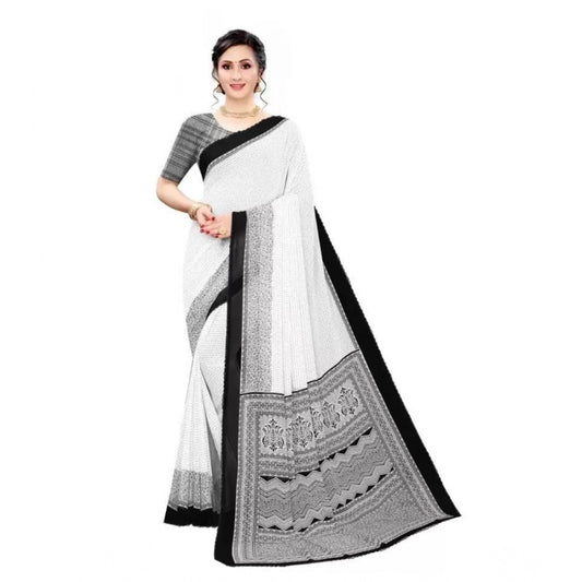 Amfyn Women's Georgette Printed Saree With Unstitched Blouse (Black)