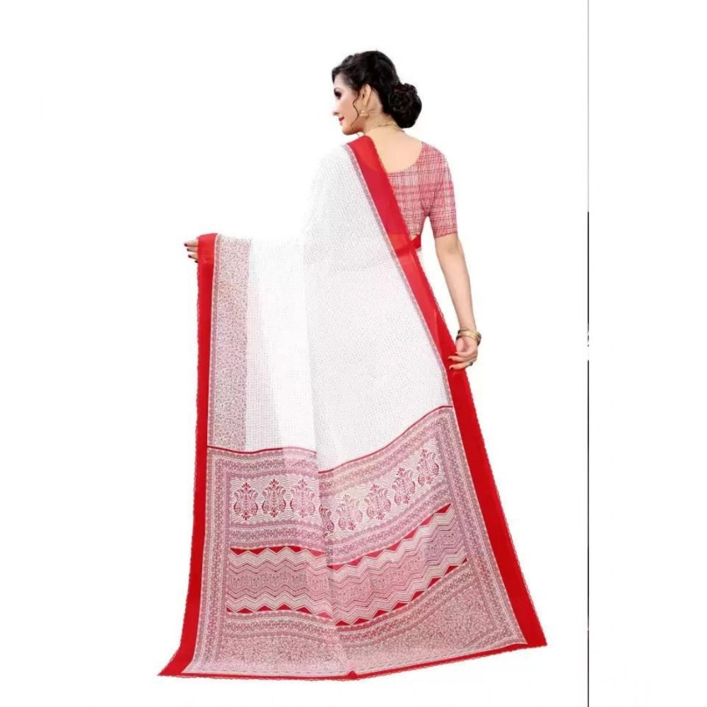 Amfyn Women's Georgette Printed Saree With Unstitched Blouse (Red)