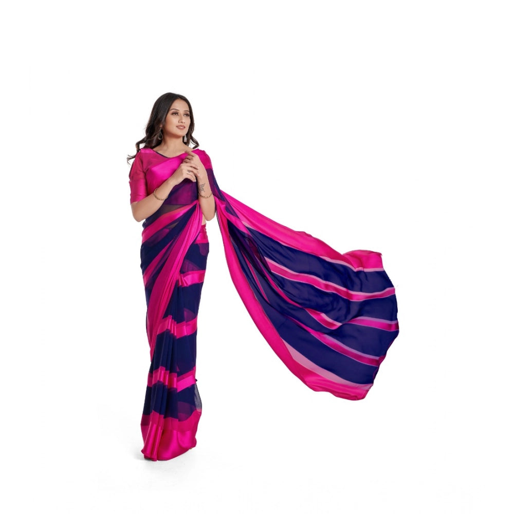 Amfyn Women's Satin Patta Printed Saree With Unstitched Blouse (Pink)