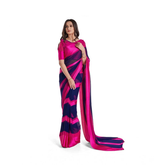 Amfyn Women's Satin Patta Printed Saree With Unstitched Blouse (Pink)