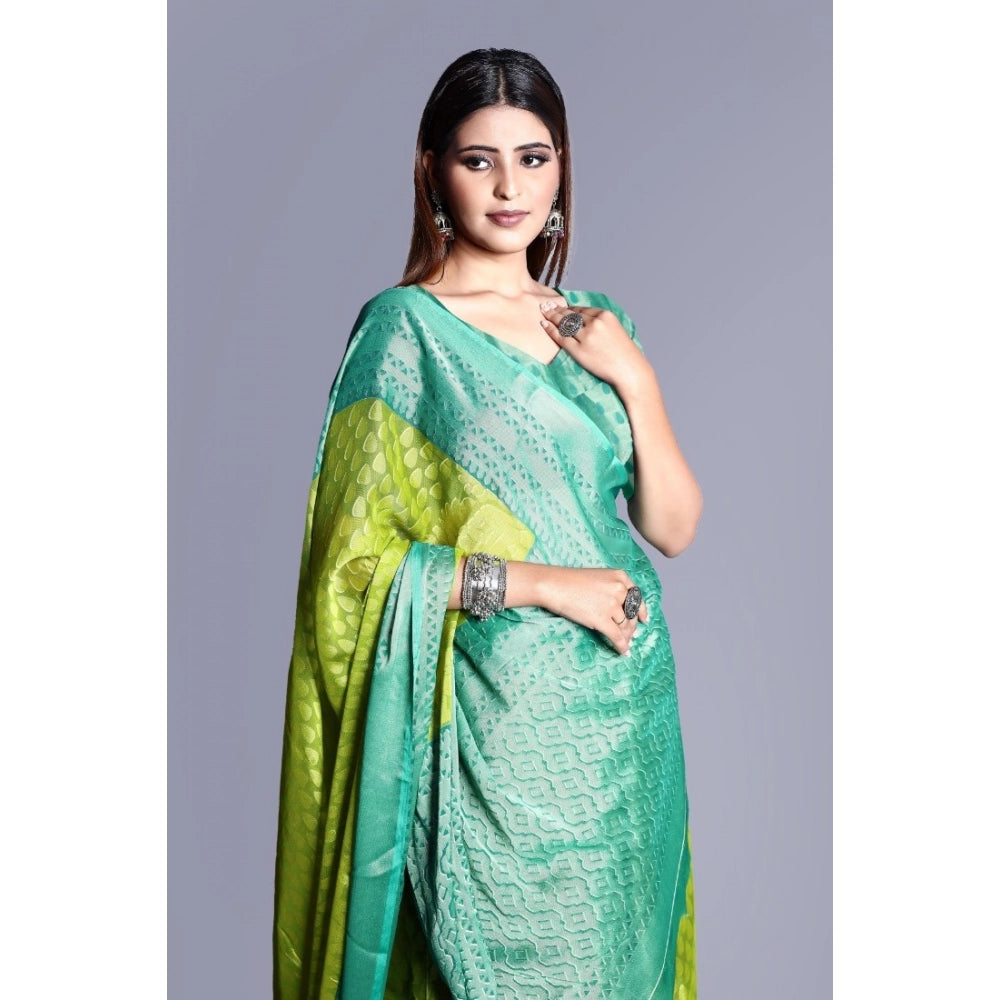 Amfyn Women's Viscose Rayon Printed Saree With Unstitched Blouse (Green)