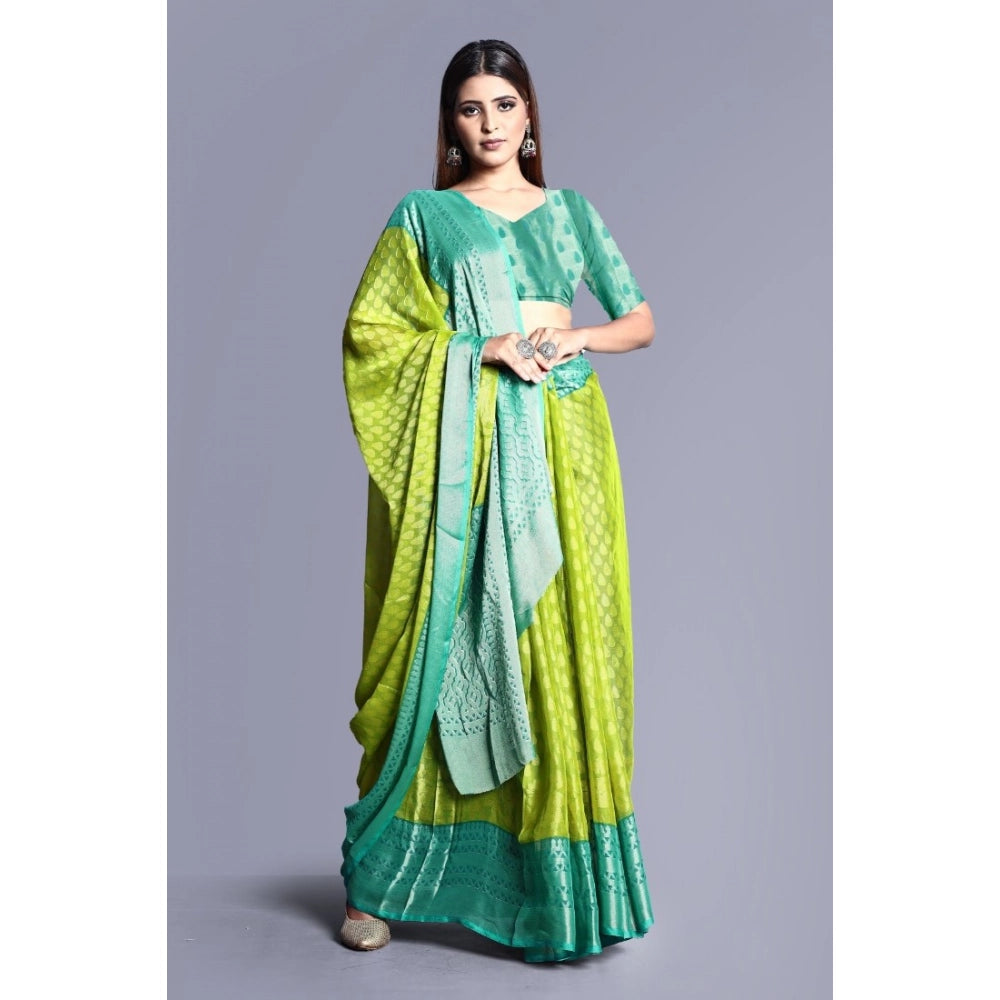 Amfyn Women's Viscose Rayon Printed Saree With Unstitched Blouse (Green)
