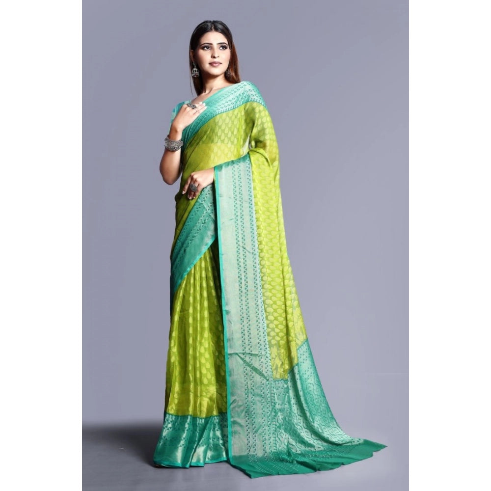 Amfyn Women's Viscose Rayon Printed Saree With Unstitched Blouse (Green)