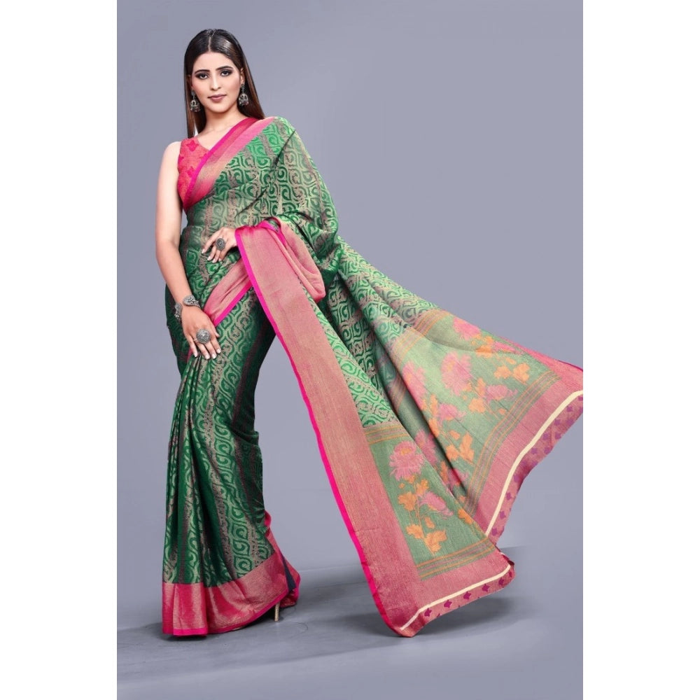 Amfyn Women's Viscose Rayon Printed Saree With Unstitched Blouse (Rama)