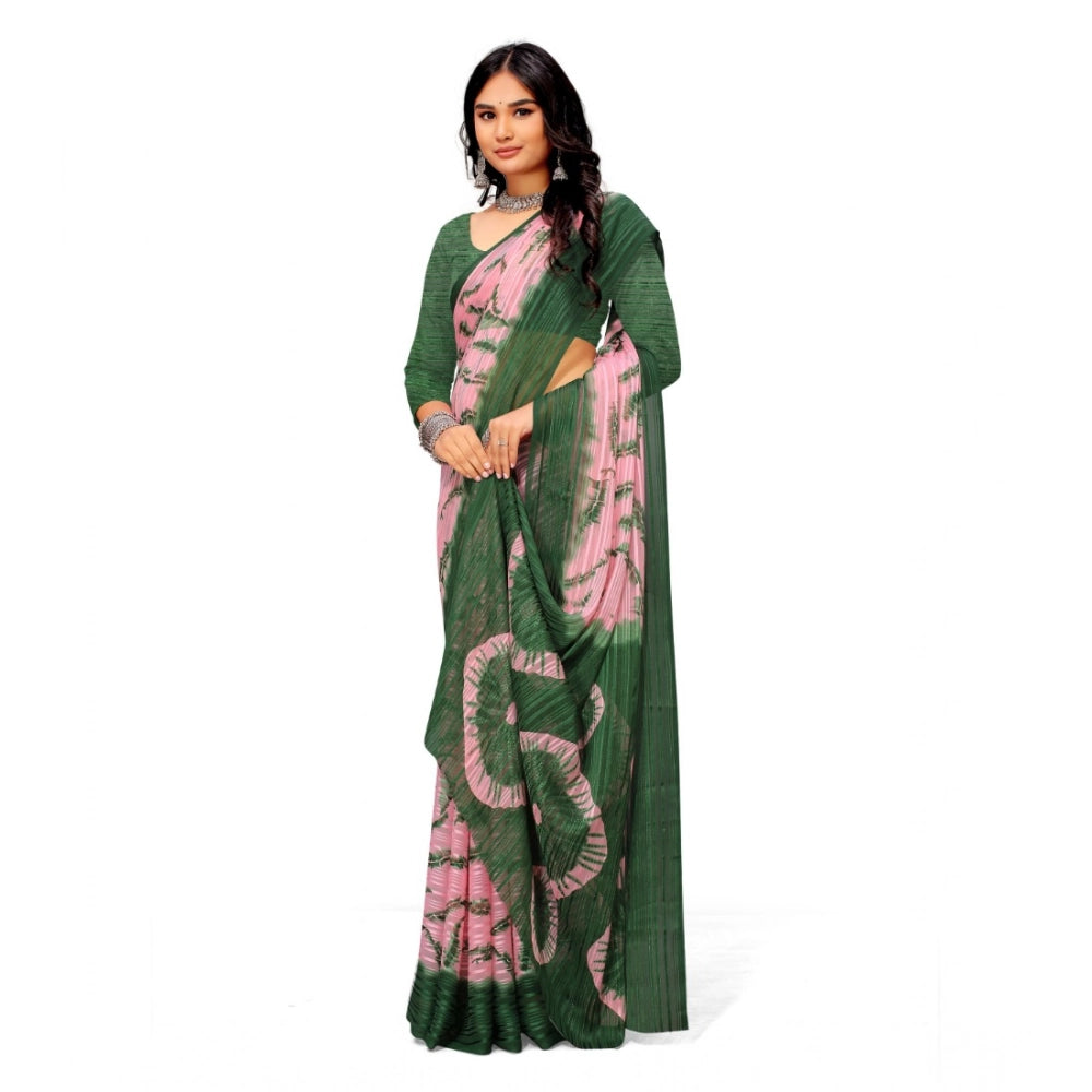 Amfyn Women's Georgette Printed Saree With Unstitched Blouse (Green)