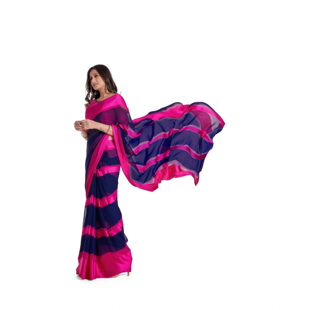 Amfyn Women's Satin Patta Printed Saree With Unstitched Blouse (Pink)