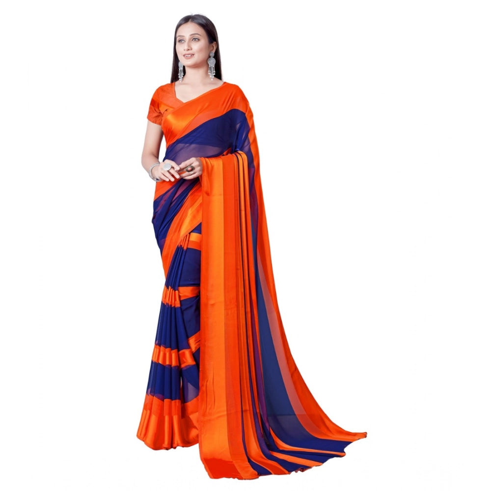 Amfyn Women's Satin Patta Printed Saree With Unstitched Blouse (Orange)