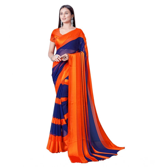 Amfyn Women's Satin Patta Printed Saree With Unstitched Blouse (Orange)