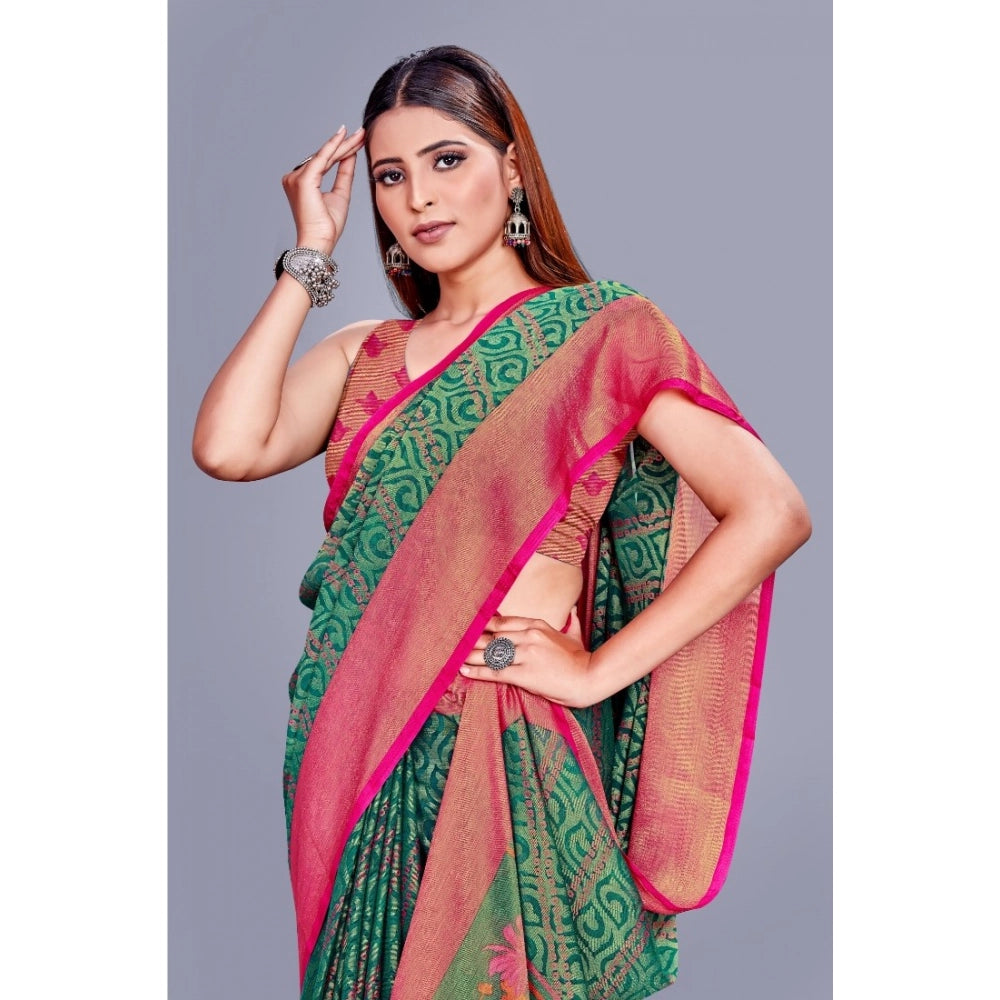 Amfyn Women's Viscose Rayon Printed Saree With Unstitched Blouse (Rama)