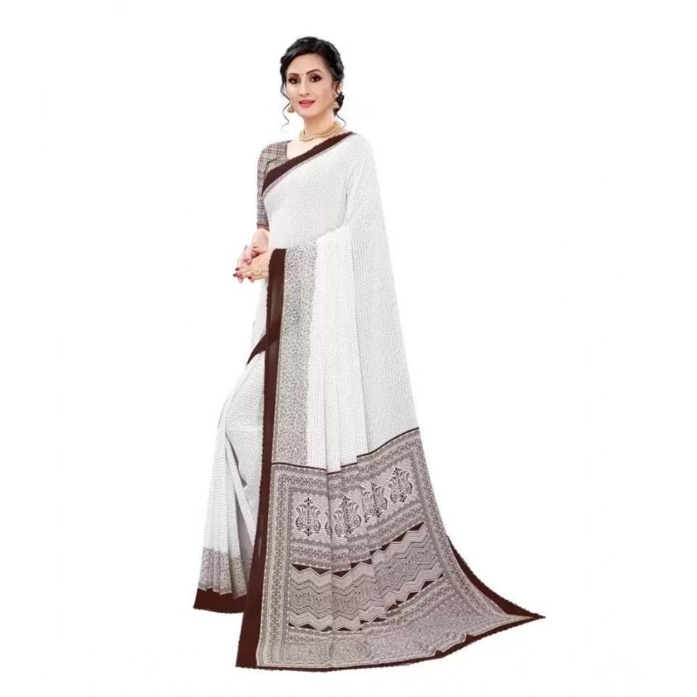 Amfyn Women's Georgette Printed Saree With Unstitched Blouse (Coffee)
