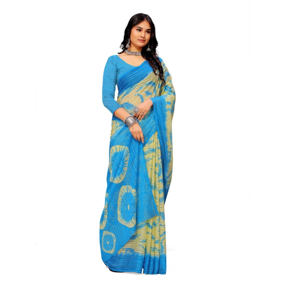 Amfyn Women's Georgette Printed Saree With Unstitched Blouse (Skyblue)