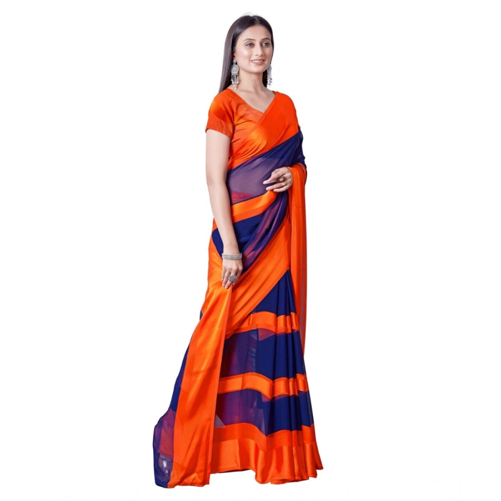 Amfyn Women's Satin Patta Printed Saree With Unstitched Blouse (Orange)