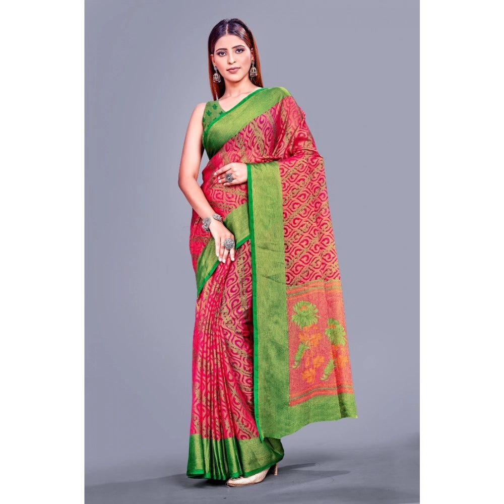 Amfyn Women's Viscose Rayon Printed Saree With Unstitched Blouse (Pink)