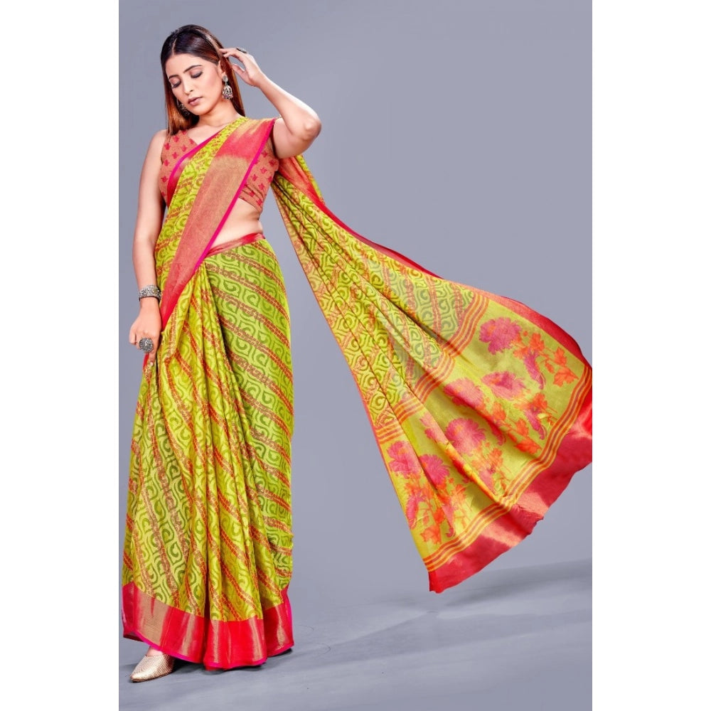 Amfyn Women's Viscose Rayon Printed Saree With Unstitched Blouse (Green)