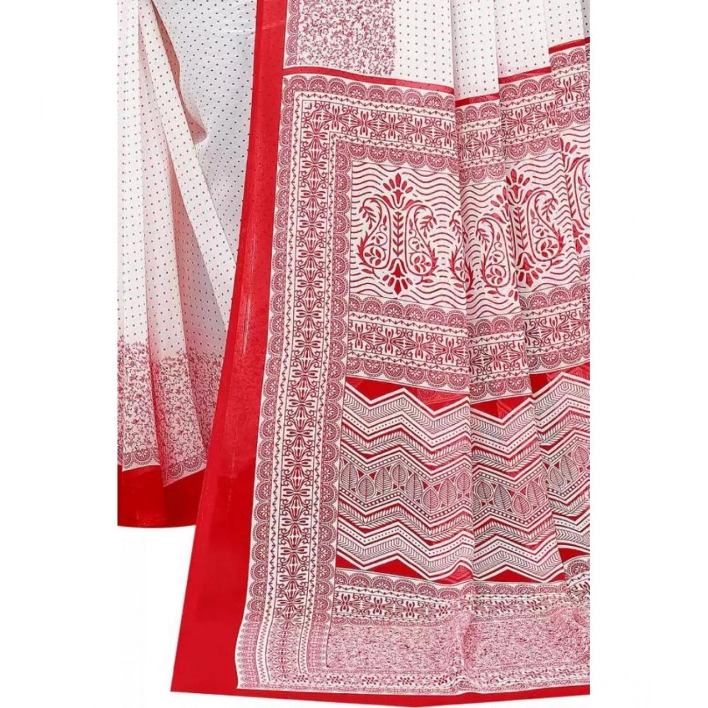 Amfyn Women's Georgette Printed Saree With Unstitched Blouse (Red)