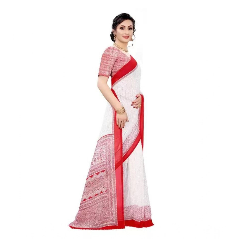 Amfyn Women's Georgette Printed Saree With Unstitched Blouse (Red)