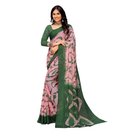 Amfyn Women's Georgette Printed Saree With Unstitched Blouse (Green)