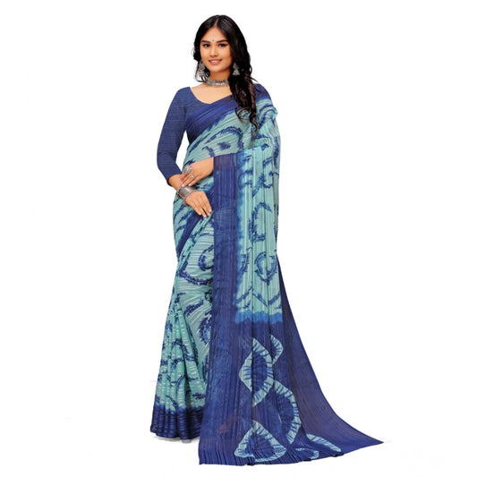 Amfyn Women's Georgette Printed Saree With Unstitched Blouse (Blue)
