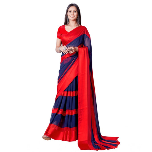 Amfyn Women's Satin Patta Printed Saree With Unstitched Blouse (Red)