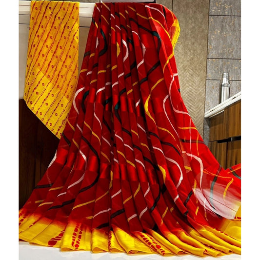 Amfyn Women's Satin Patta Printed Saree With Unstitched Blouse (Yellow)