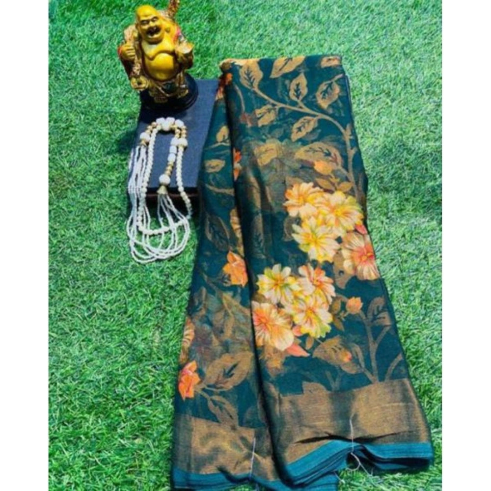 Amfyn Women's Viscose Rayon Printed Saree With Unstitched Blouse (Rama)