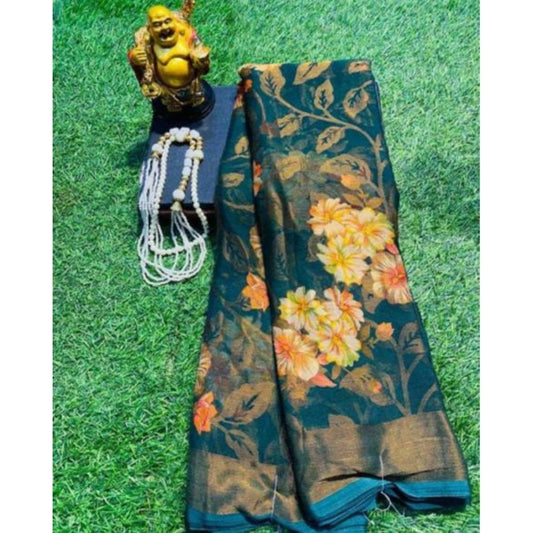 Amfyn Women's Viscose Rayon Printed Saree With Unstitched Blouse (Rama)