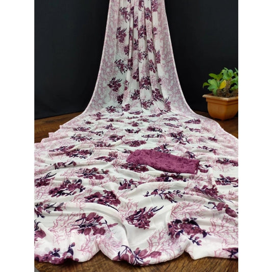 Amfyn Women's Georgette Printed Saree With Unstitched Blouse (Pink)