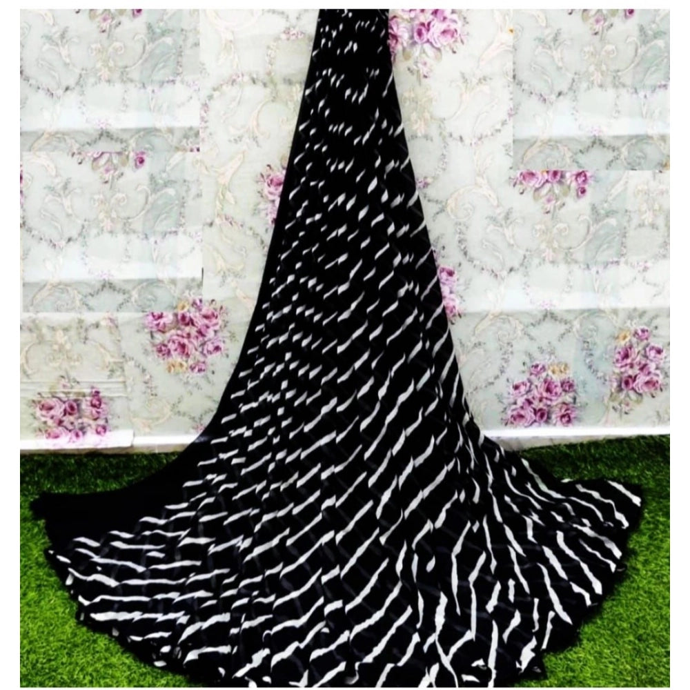 Amfyn Women's Georgette Printed Saree With Unstitched Blouse (Black)