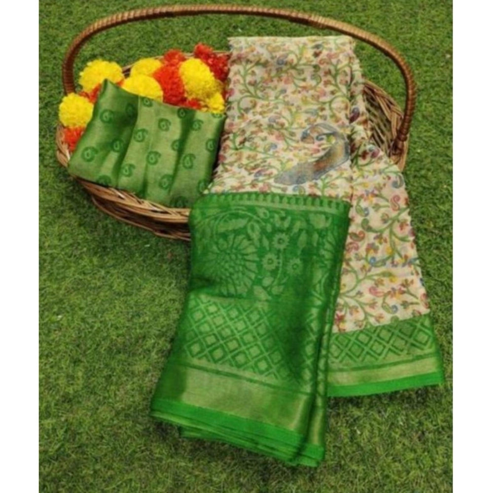 Amfyn Women's Viscose Rayon Printed Saree With Unstitched Blouse (Green)