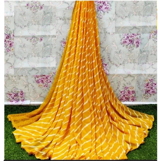 Amfyn Women's Georgette Printed Saree With Unstitched Blouse (Yellow)