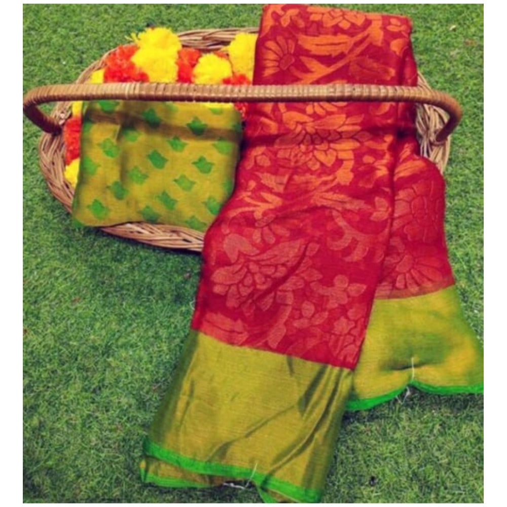 Amfyn Women's Viscose Rayon Printed Saree With Unstitched Blouse (Pink)