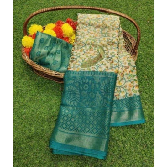 Amfyn Women's Viscose Rayon Printed Saree With Unstitched Blouse (Skyblue)