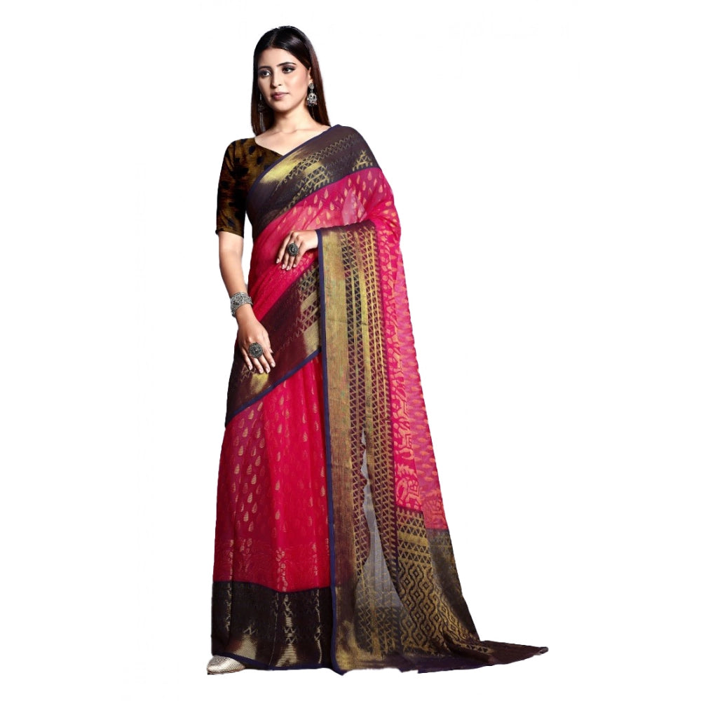 Amfyn Women's Viscose Rayon Printed Saree With Unstitched Blouse (Pink)
