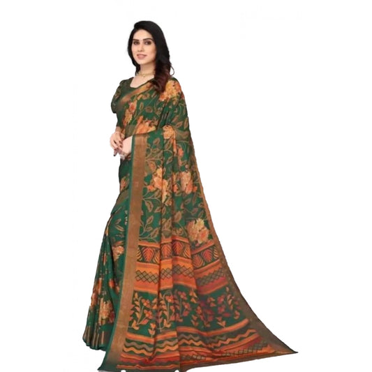Amfyn Women's Viscose Rayon Printed Saree With Unstitched Blouse (Green)