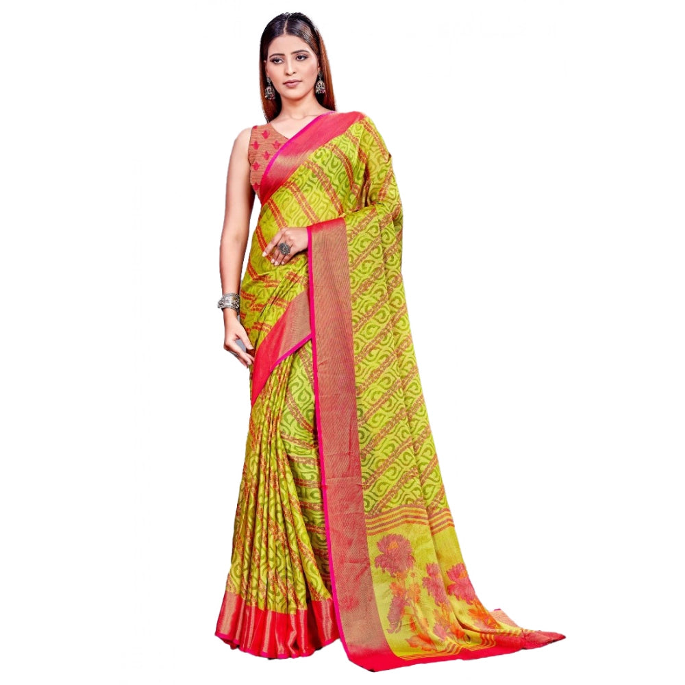 Amfyn Women's Viscose Rayon Printed Saree With Unstitched Blouse (Green)
