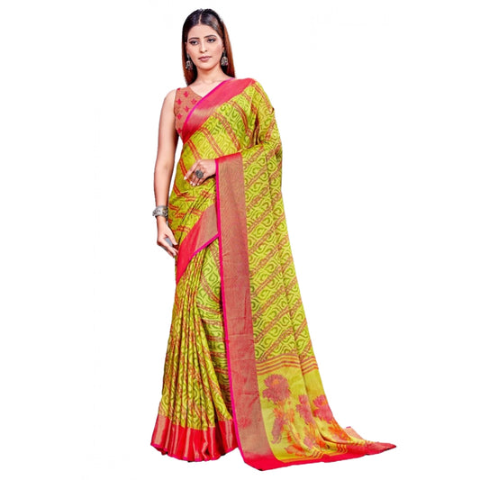Amfyn Women's Viscose Rayon Printed Saree With Unstitched Blouse (Green)