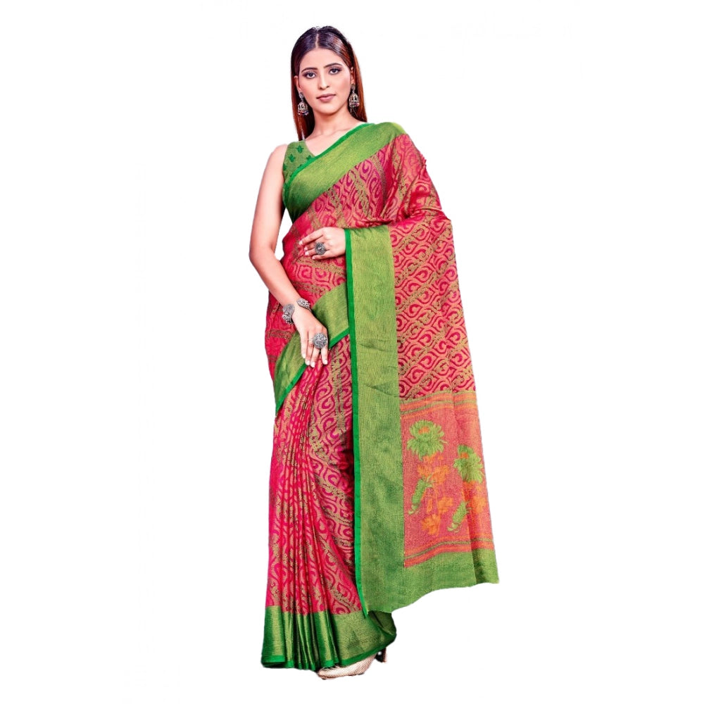 Amfyn Women's Viscose Rayon Printed Saree With Unstitched Blouse (Pink)