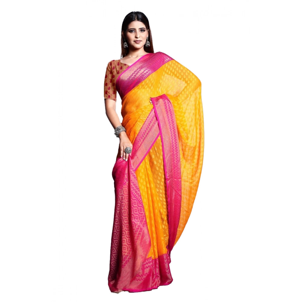 Amfyn Women's Viscose Rayon Printed Saree With Unstitched Blouse (Yellow)