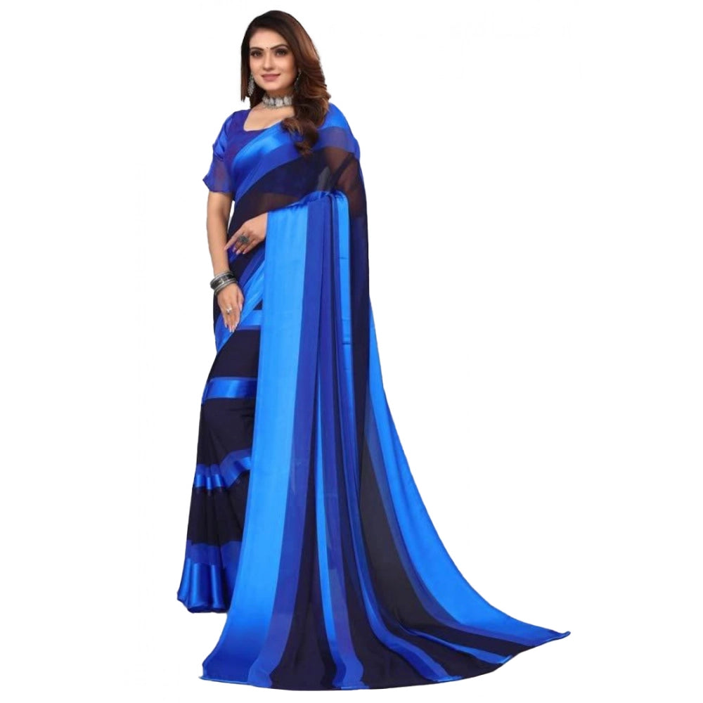 Amfyn Women's Satin Patta Printed Saree With Unstitched Blouse (Skyblue)