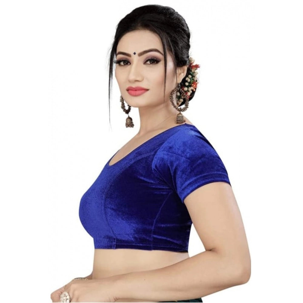 Amfyn Women's Velvet Solid Non Padded Readymade Blouse (Dark Blue, Size: Free Size)