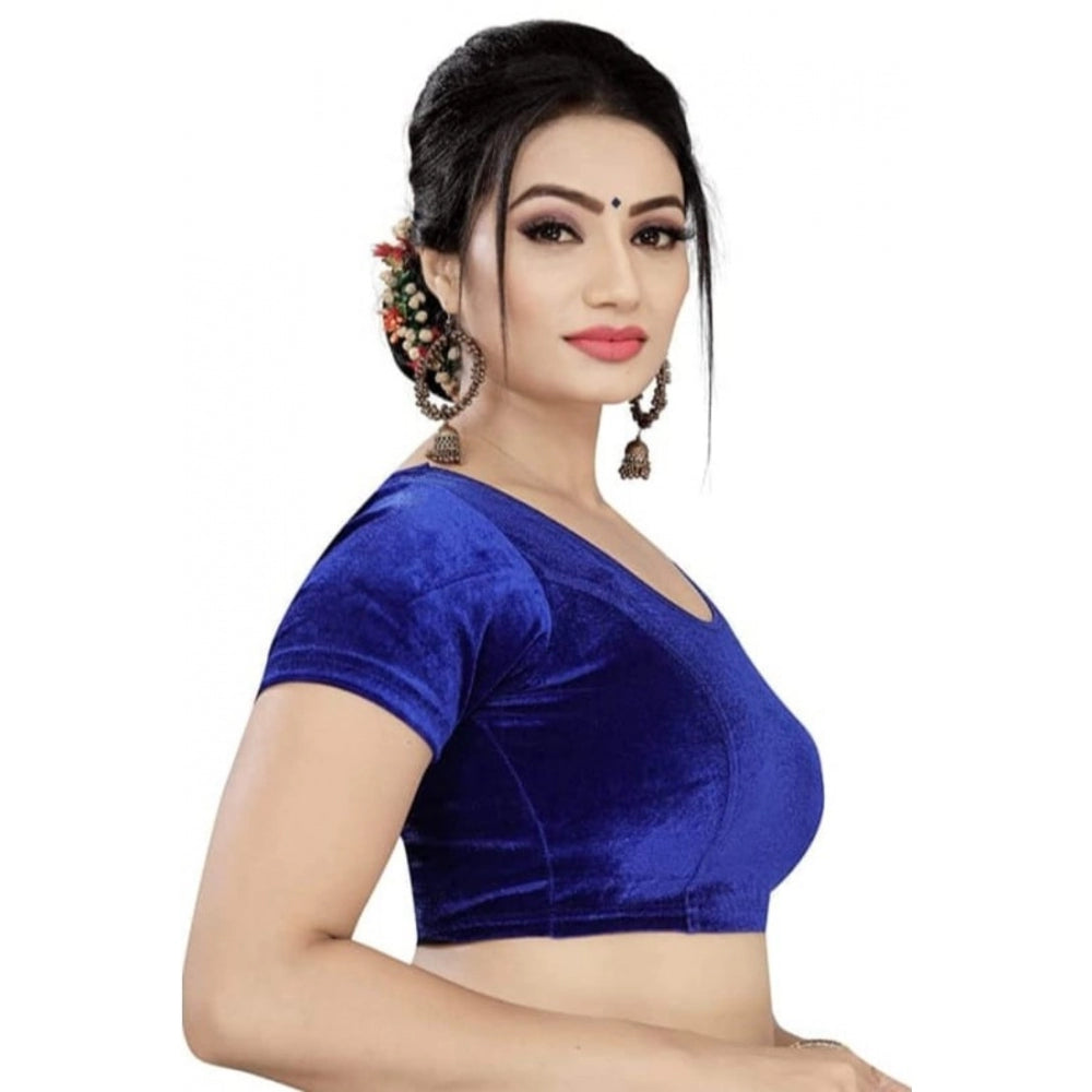 Amfyn Women's Velvet Solid Non Padded Readymade Blouse (Dark Blue, Size: Free Size)